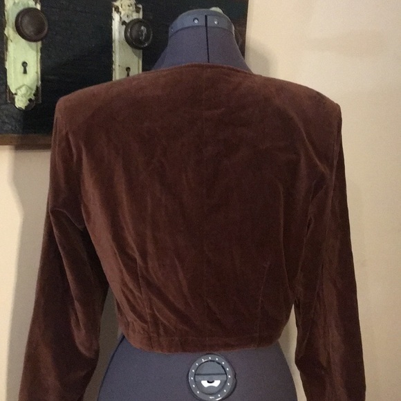 Vintage Jump Velvet Brown Jacket with Beaded Heart Cut Out Size Small - Picture 7 of 14